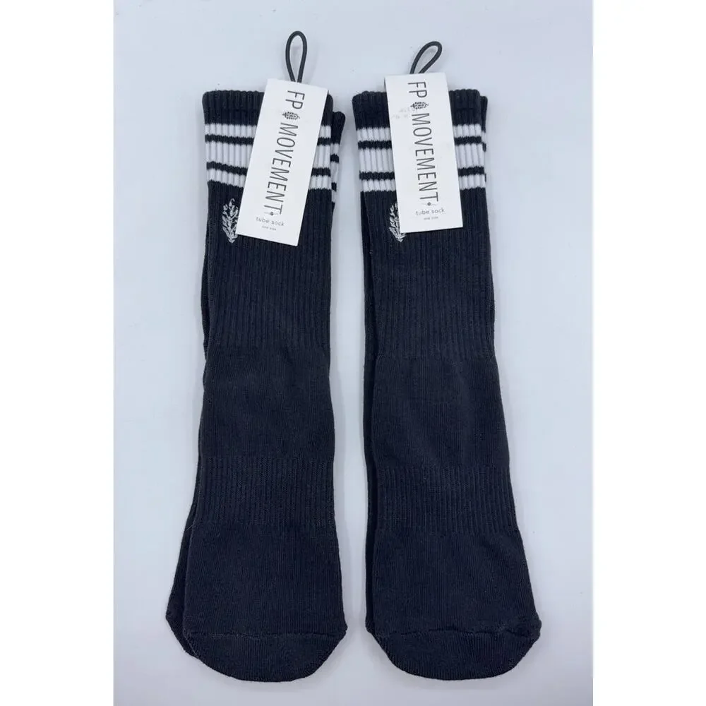 2 Pairs Free People Movement Stripe Tube Socks Black FP Movement Lucky Honey